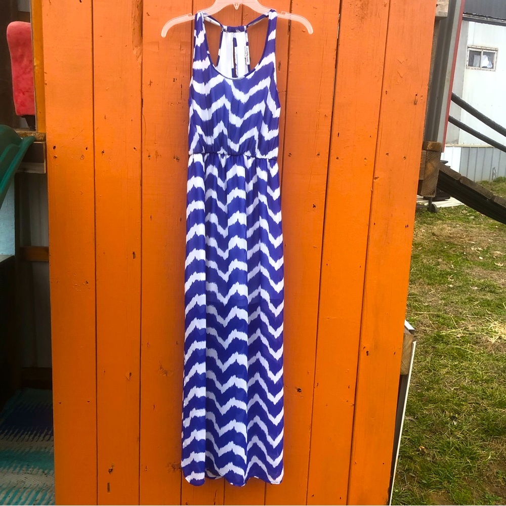 2/$25 Charlotte Russe Sleeveless Striped Maxi Dress Blue White Medium